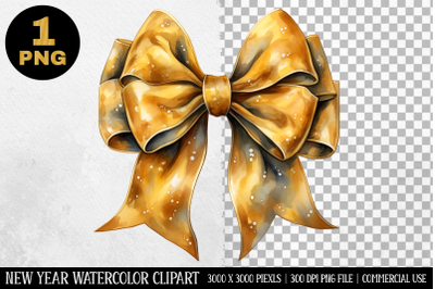 Watercolor Gold Bow Clipart | New Year Clipart