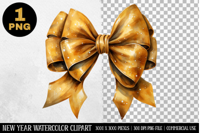 Watercolor Gold Bow Clipart | New Year Clipart