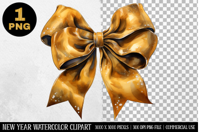 Watercolor Gold Bow Clipart | New Year Clipart