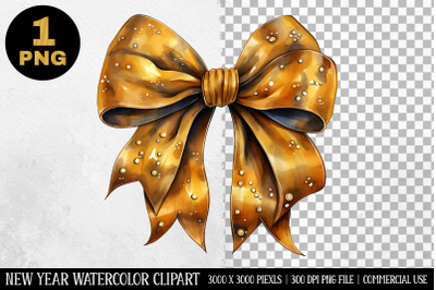 Watercolor Gold Bow Clipart | New Year Clipart