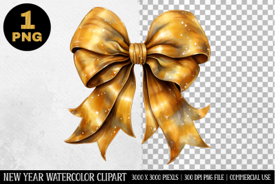 Watercolor Gold Bow Clipart | New Year Clipart