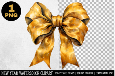 Watercolor Gold Bow Clipart | New Year Clipart