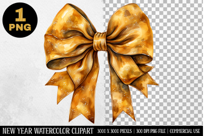 Watercolor Gold Bow Clipart | New Year Clipart