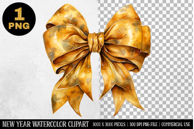 Watercolor Gold Bow Clipart | New Year Clipart