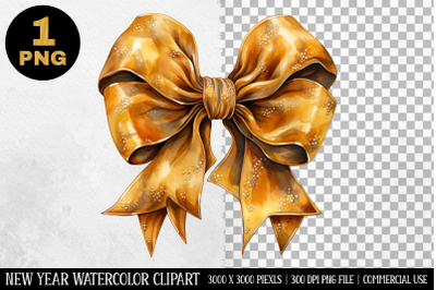 Watercolor Gold Bow Clipart | New Year Clipart