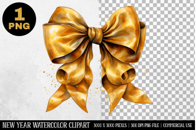 Watercolor Gold Bow Clipart | New Year Clipart