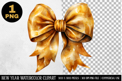 Watercolor Gold Bow Clipart | New Year Clipart