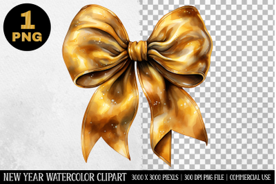 Watercolor Gold Bow Clipart | New Year Clipart