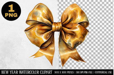 Watercolor Gold Bow Clipart | New Year Clipart