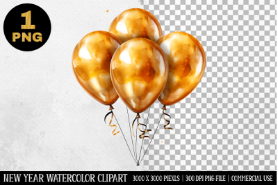 Watercolor Gold Balloons Clipart | New Year Clipart