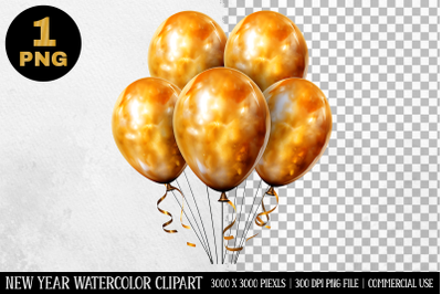 Watercolor Gold Balloons Clipart | New Year Clipart