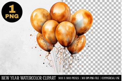 Watercolor Gold Balloons Clipart | New Year Clipart