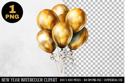 Watercolor Gold Balloons Clipart | New Year Clipart