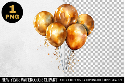 Watercolor Gold Balloons Clipart | New Year Clipart