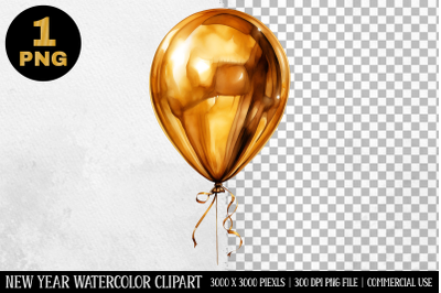 Watercolor Gold Balloons Clipart | New Year Clipart