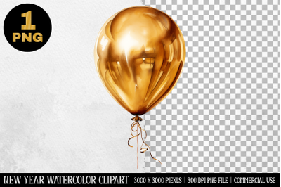 Watercolor Gold Balloons Clipart | New Year Clipart