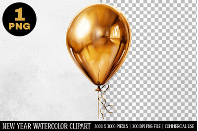 Watercolor Gold Balloons Clipart | New Year Clipart