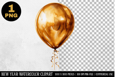 Watercolor Gold Balloons Clipart | New Year Clipart