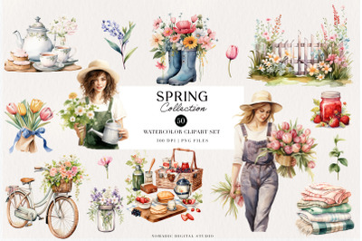 Watercolor Spring Cottagecore Clipart Collection PNG