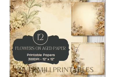 Flowers on Aged Paper Digital Paper Pack