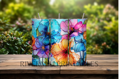 Alcohol Ink Flowers 20 oz Tumbler Wrap PNG
