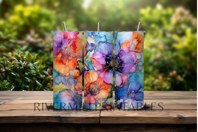 Alcohol Ink Flowers 20 oz Tumbler Wrap PNG