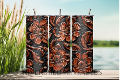 Embossed Leather Flowers Tumbler Wrap PNG