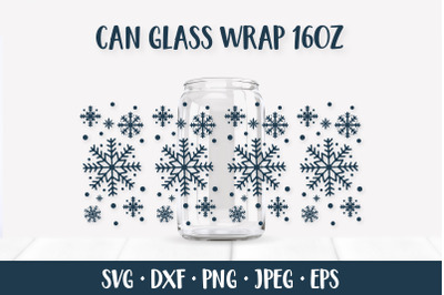 Snowflakes Glass Can Wrap SVG. Winter Can Glass