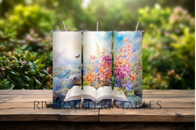 Book with Flowers 20 Oz Tumbler Wrap PNG