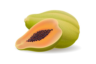 Papaya half and whole