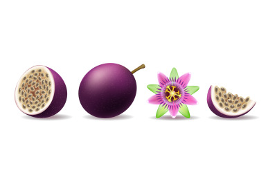 Purple passion fruit and flower