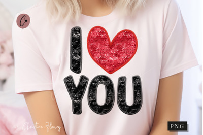 I Love You Sparkly Faux Sequins PNG