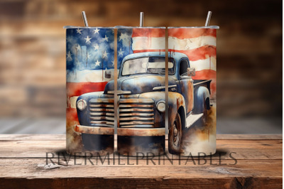 Rustic Truck &amp; American Flag 20oz Tumbler Wrap PNG