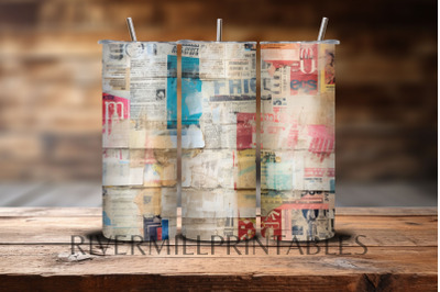 Old Newspaper Collage 20oz Tumbler Wrap PNG