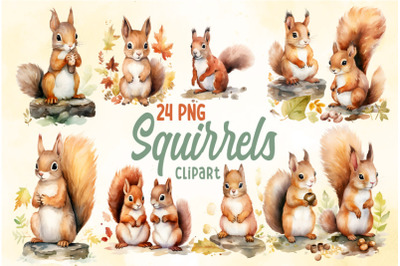 Watercolor Squirrels Clipart Bundle