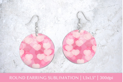 Pink hearts earring sublimation design. Valentines round earrings