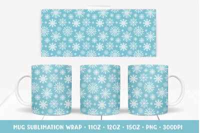 Ice Blue Mug Sublimation Design. Winter Snowflakes Mug Wrap