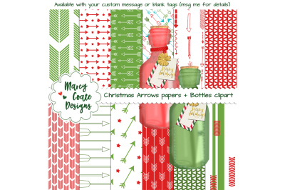 Christmas Arrows Digital Papers & Bottle Clipart