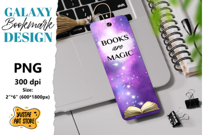 Galaxy Bookmark printable design. Books are magic quote