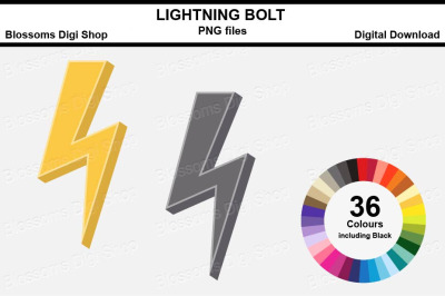 Lightning Bolt Sticker Clipart, 36 files, multi colours