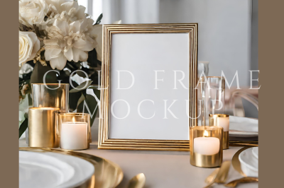 Gold Frame Wedding Sign Mockup, Table Frame Mockup