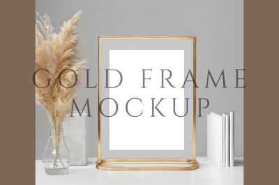 Modern Gold Table Sign Mockup, Minimalist Table Frame Mockup