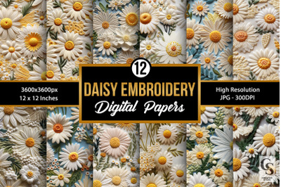 Daisy Floral Embroidery Seamless Patterns