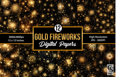 Golden Fireworks Pattern Digital Papers
