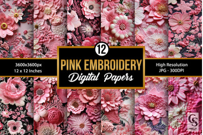 Pink Floral Embroidery Digital Papers
