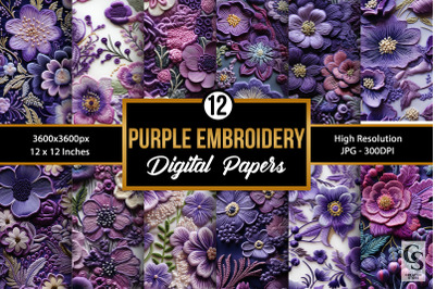 Purple  Floral Embroidery Seamless Patterns