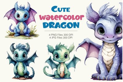 Cute Watercolor Dragon. TShirt Sticker.