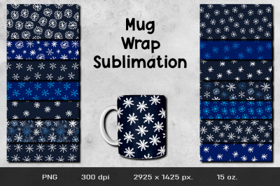 Snowflake Mug Wrap Sublimation Design 15 oz.