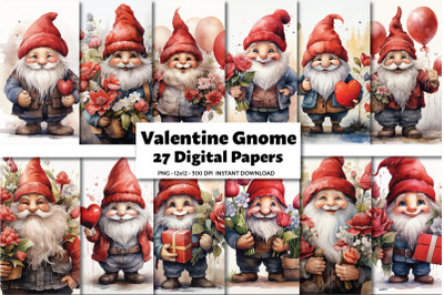 Valentine Gnomes, 27 High Quality PNG &amp; JPEG Images, Watercolor