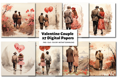 Valentine Couple,27 High Quality PNG &amp; JPEG, Watercolor